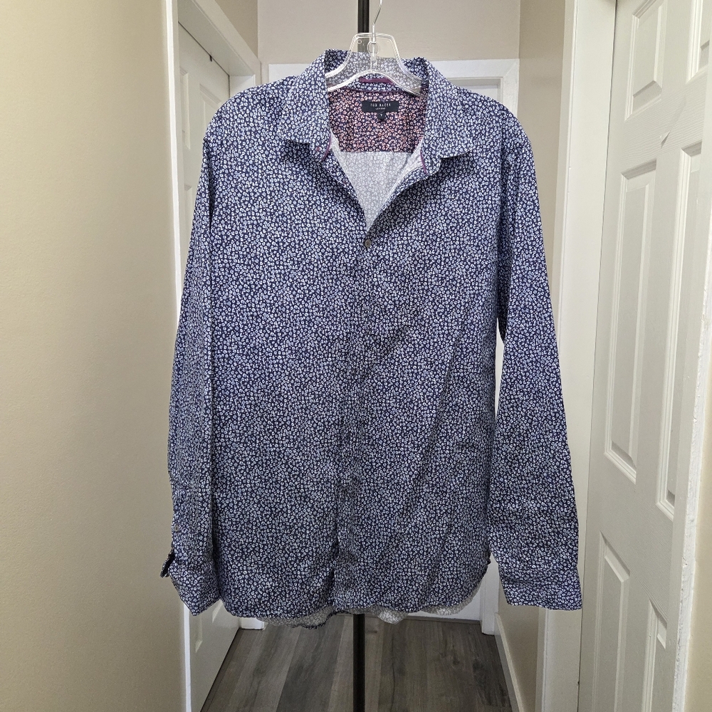 Ted Baker London 100% Cotton Printed Button Down Shirt Ted 7 Or US Sz Large - Picture 2 of 7